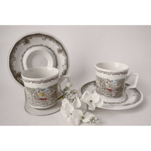 2 Vintage Teacups and Saucers Shakespeare's Sonnets by Kensington Shafford - Picture 1 of 6